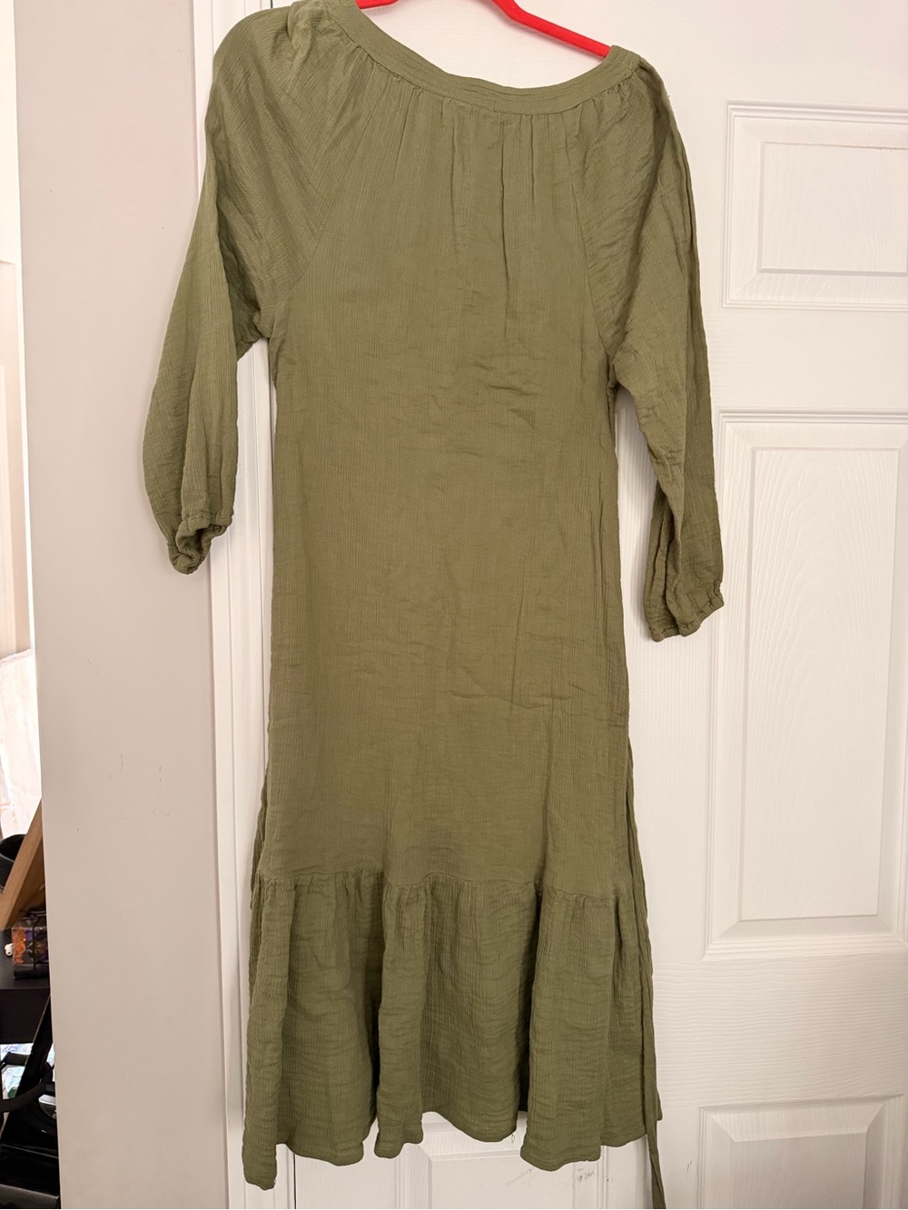 Lucky Brand Olive Green Midi Peasant Dress